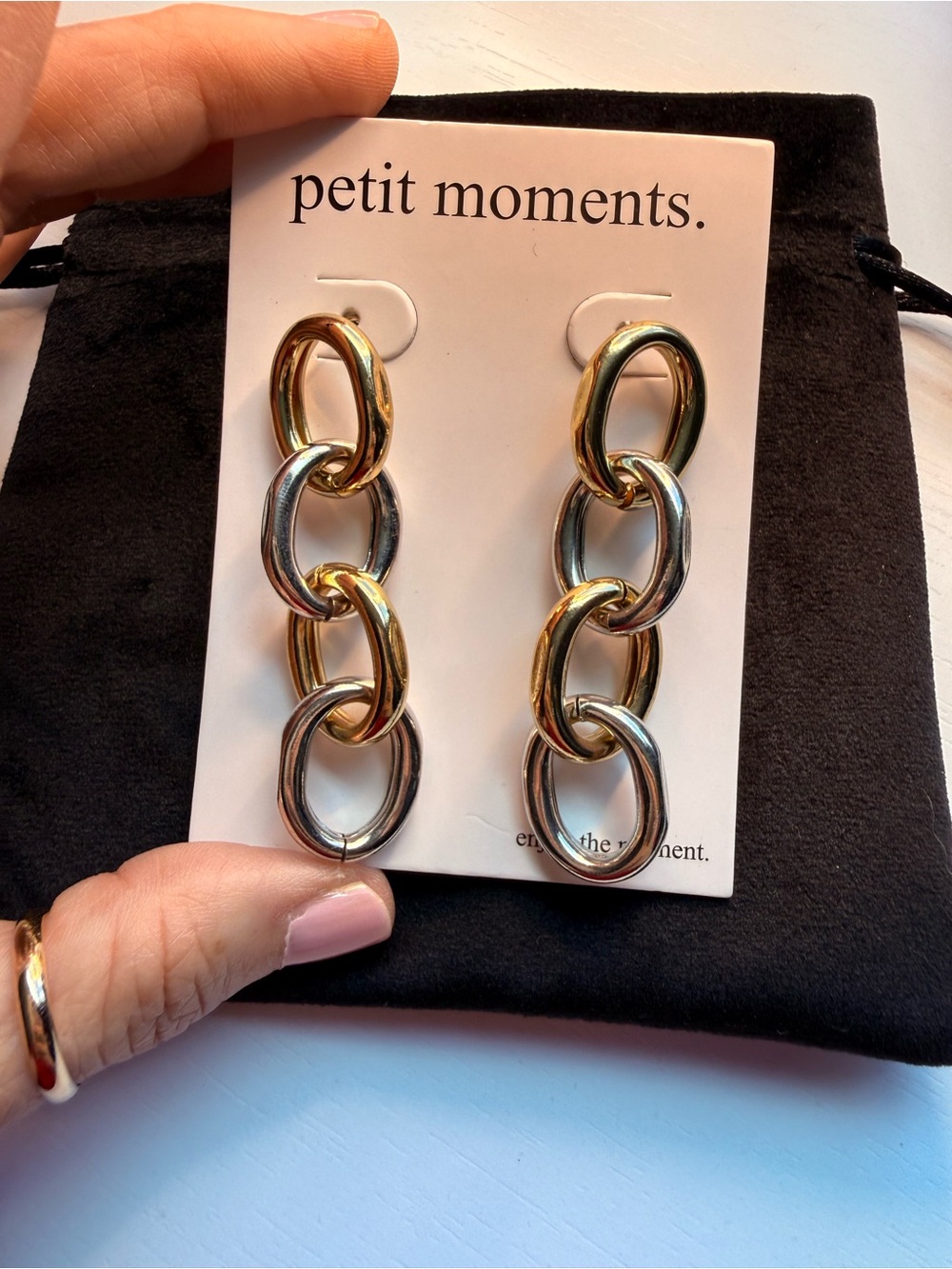 petit moments Two-Tone Chain Link Drop Earrings - Gold & Silver - Picture 2 of 3